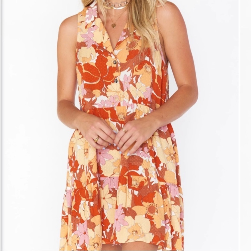 Show Me Your MuMu Groovy Collared Mini Dress in Party Poppy Size Small - Picture 2 of 8